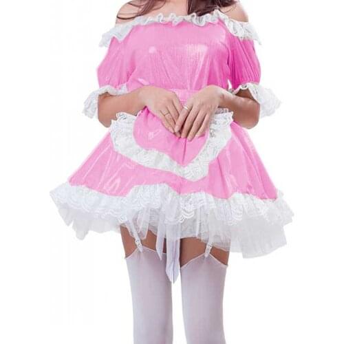 New Women Lolita One-Shoulder Mini Dress Sexy Maid A-Line Dress Anime Cosplay Costume Kawaii Halloween Party Sissy Mini Dresses