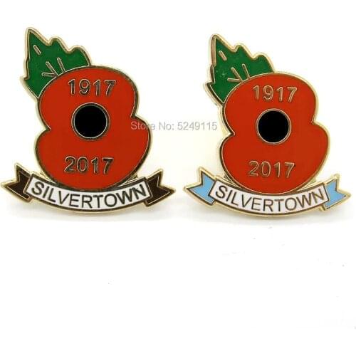 Custom metal hard enamel flower silvertown badge