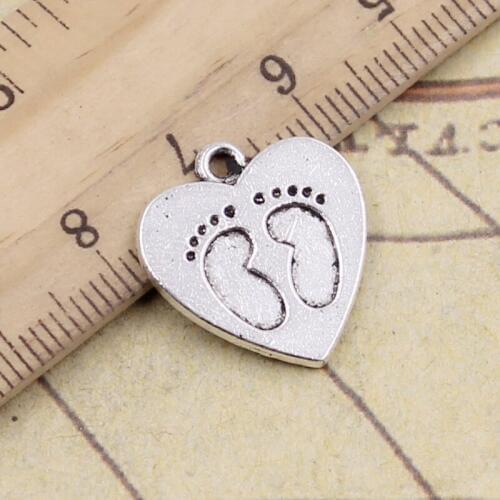 10pcs Charms heart baby foot prints 19x18mm Tibetan Bronze Silver Color Pendants Antique Jewelry Making DIY Handmade Craft