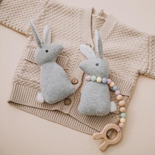 2pc/set Baby Wooden Rattle Music Bells Teething Dummy Chain Chew Toys Soft Cotton Rabbit BPA Free Wood Pendent Nurse Gifts Kids