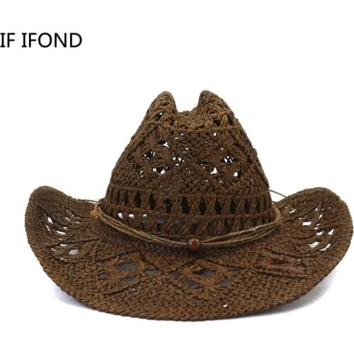 2022 New 100% Natural Straw Western Cowboy Hat Summer Women Men Handmade Weave Hollow Out Cowgirl Sombrero Hombre Hat