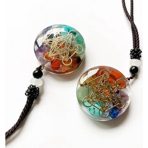 3pcs Orgonite Energy Pendant Chakra Metatron Necklace Jewelry Natural Chips Sri Yantra Reiki Healing Pendant Necklaces