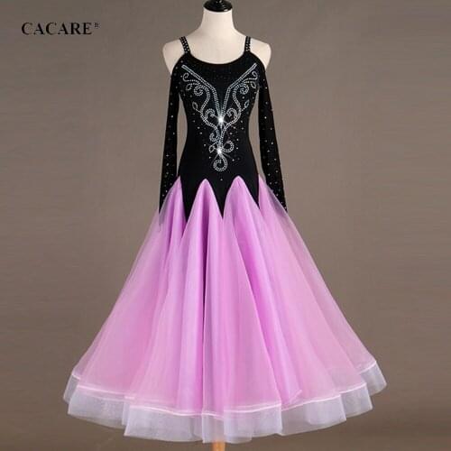 Ballroom Waltz Dress Dance Competition Dresses Standard Dancing Wear Costume Latina Customize D0551 Mesh Sleeve Sheer Hem