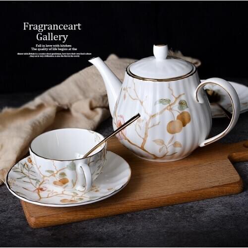 Bone China Tea Set Home European Style Set Ceramic English Afternoon Tea Coffee Cup Saucer Set Pot Teapot Retro