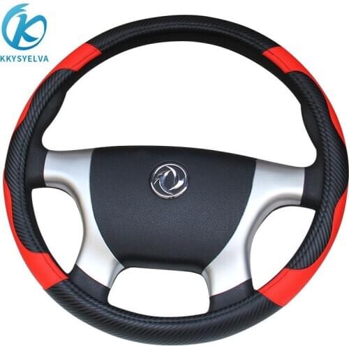 KKYSYELVA Leather Carbon Fiber Steering Wheel Covers for Car Bus Truck 36 38 40 42 45 47 50cm Diameter Auto Steering-wheel cover