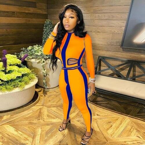 Color Block Patchwork Fitness 2 Piece Matching Set Women Hollow Out Long Sleeve Crop Top Skinny Legging Streetwear Female Suit