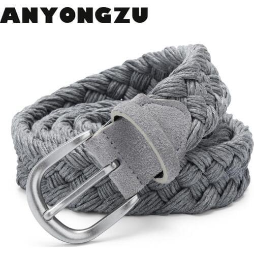 Men Suede Belt Wax Rope Braided Antique Silver Buckle Strap Knitted Without Holes Cotton Handwork Weave Black Grey Beige Blue