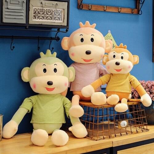 Kawaii T-shirt Long-arm Monkey Stuffed Soft Plush Doll Jungle Series Stuffed Animals Toys Pillow for Kids Baby Children Gifts