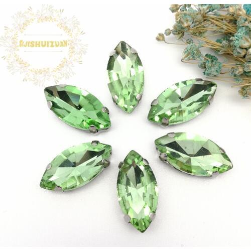 Best-selling!Light green horse eye shape Glass Crystal sew on rhinestones with FOUR claw Diy shose accessories Free shipping