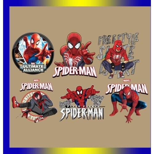 Marvel Spiderman Ironing patch Heat transfer Childrens T-shirt stickers diy cold tear Decorative stickers for printed clothes