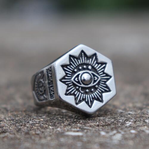Masonic Stainless Steel Ring Mens Punk Gothic Devils Eye Biker Rings Jewelry