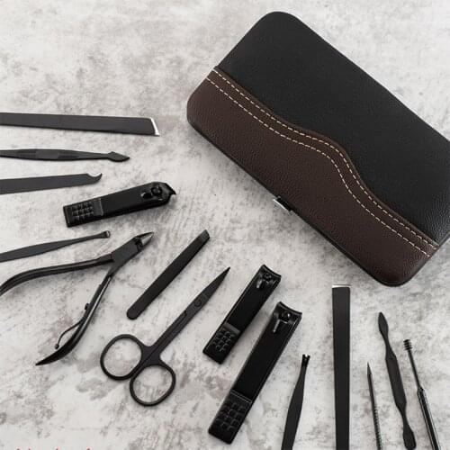 Multifunctional Black Nail Clippers 15-Piece Set High-Grade of Dead Skin Push Acne Needle Eyebrow Scissors Set Nail Clippers