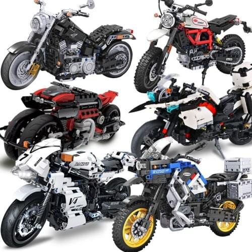 Motorcycle Model Building Blocks Moto Racing Motorbike City Vehicle Sets Off Road MOC Kits Kids Construction Toys