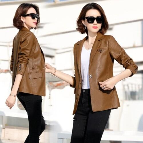Fashion womens jacket spring and autumn new Korean style self-cultivation single button temperament small suit PU leather jacke