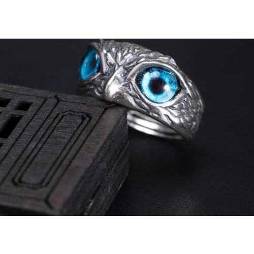 Owl Ring S925 Sterling Silver Personality Retro Men and Women Exaggerated Devils Eye Opening Ring Fine Jewelry