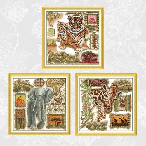 African animals series Count Print on Canvas DIY Handwrok Cross Stitch Kits DMC Cross-stitch Embroidery Needlework Set