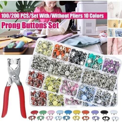 DIY Press Studs Tools Kit Assorted Colors Snap Metal Sewing Buttons Snap Buttons DIY Handmade Clothing Accessories 100/200 Sets