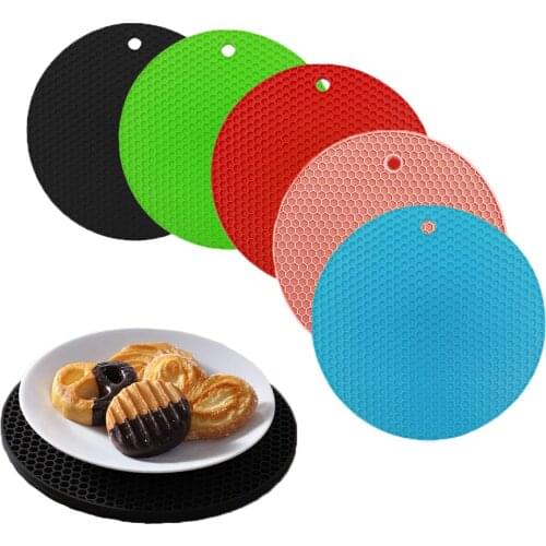 Kitchen Silicone Pot Mat Set Round Heat Resistant Trivet Rest Cup Coasters Non-slip Holder Table Placemat Kitchen Accessories