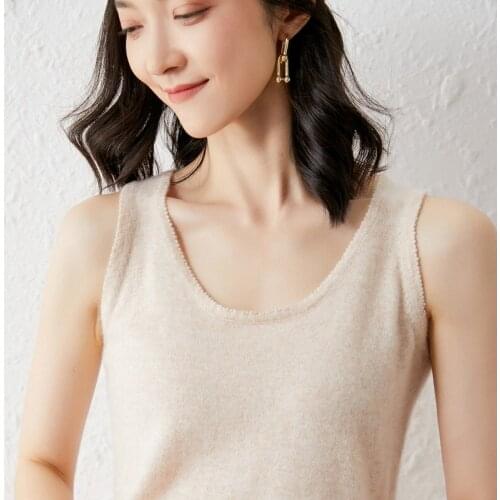 2021 New Cashmere Vest Womens Knitted Four Seasons Bottoming Shirt U-Neck Pure Wool Sling All-Match Sleeveless Sweater With Top