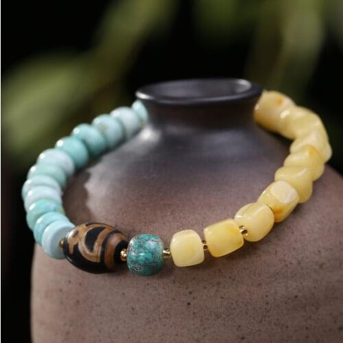 Original Design Turquoise Beeswax Bracelets for Women Girls Southern Red Dzi Beads Personalized Light Luxury Jewelry