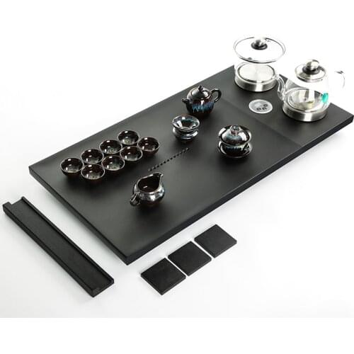 Black Stone Tea Tray Vintage Rectangle Food Serving Plate Tea Accessories Tea Tray Chinese Style Bandejas Household Tools DI50CP