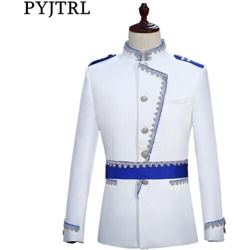 PYJTRL Military Style Court Prince Blazer Men Stage Wedding Groom Slim Fit Suit Jacket Veste Homme Costume Bleiser Hombre