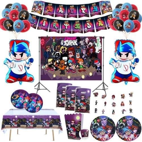 Friday Night Funkin Game Theme Party Supplies Tableware Set Flag Paper Cup Plate Flag Balloon Cake Topper Birthday Decorations