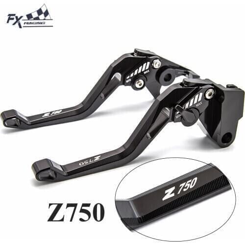 Logo Z750 Motorcycle Brake Clutch Lever + Grips For Kawasaki Z750 Z 750 2004-2006 2005 Adjustable Aluminum Levers Handles
