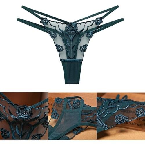 Sexy embroidered mesh yarn ladies thong transparent perspective young woman temptation underwear fashion hot T pants G-String