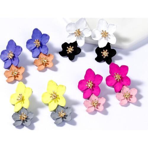 Korean Design Big Flower Shape Acrylic Earring Shiny Rhinestone 3 Colors Women Party Wedding Fashion Jewelry Earrings