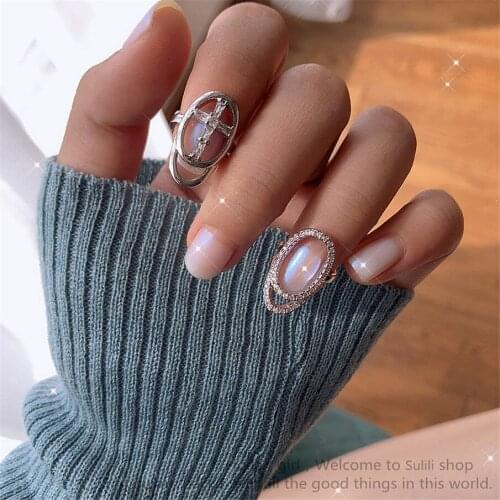 Hollow Nail Ring Charm Crystal Finger Nail Lady Zircon Fingernail Protective Elegant Zircon Set Hand Ornaments Female