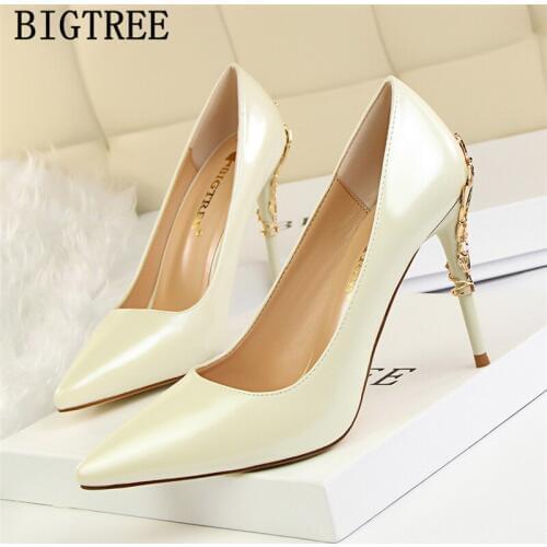 Extreme High Heels Patent Leather Bigtree Shoes Black Heels Pumps Women Shoes Pointed Toe High Heels Office Shoes Women Ayakkabi