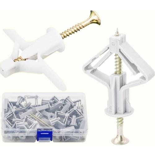 60PCS aircraft type gypsum board nylon plastic expansion screw woodworking butterfly tube screw box