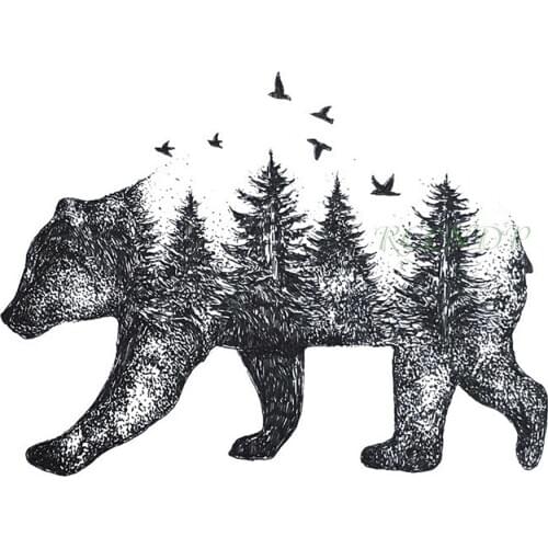 Waterproof Temporary Tattoo Siberia forest bear tree bird fox owl wolf whale tatto flash tatoo fake for girl women men 7