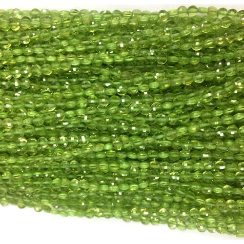 High Quality Genuine Natural Green Olive Peridot Hand Cut Faceted Flat Coin Small Beads Necklaces or Bracelets 4mm 5mm 6mm 06094