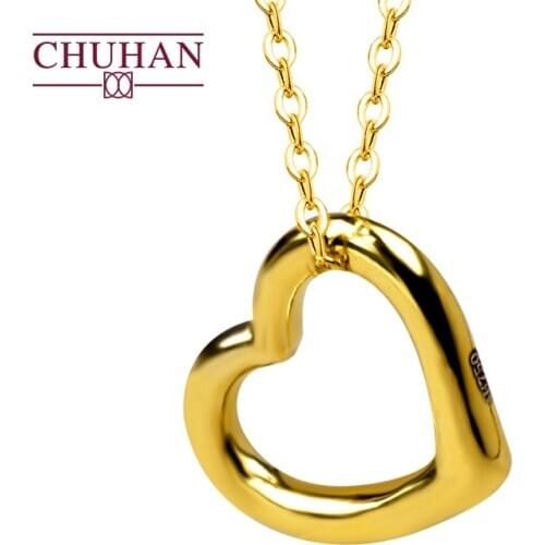 CHUHAN 999 full gold peach heart pendant 18K Gold Necklace Pure AU750 Genuine Gold Chain for Women Wedding Gift 24k Fine Jewelry