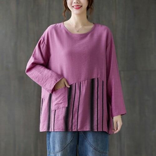 Women Long Sleeve Casual T-shirts New Arrival 2021 Autumn Vintage Style Patchwork Color Loose Female Cotton Tops Tees B1104