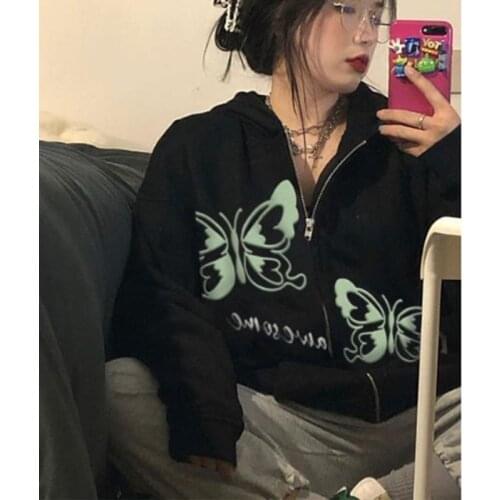 Women Sweatshirt Harajuku Hot Girl Top Before after Butterfly Printy Oversized Gothic Punk Sweatshirt Korean hip-hop streetwear