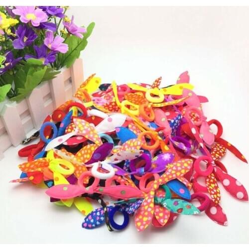 100Pcs Children Elastic Hair Band Cute Bow Rabbit Ears Headband Hair Strings Q81A