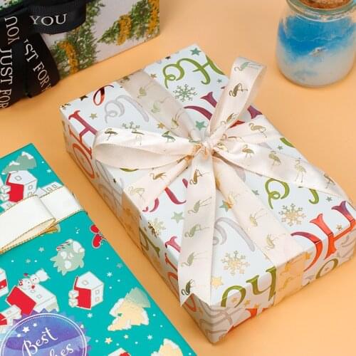 2020New 10pcs Gold Silver Print Gift Wrapping Papers Christmas Tree Little House Print Craft Papers New Year Xmas Home Decor