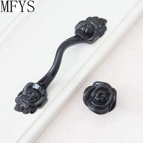 3.75" Dresser / Drawer Pull Handles Black Rose Flower Kitchen Cabinet Door Handles Pull Cupboard Handle Decorative Rustic French
