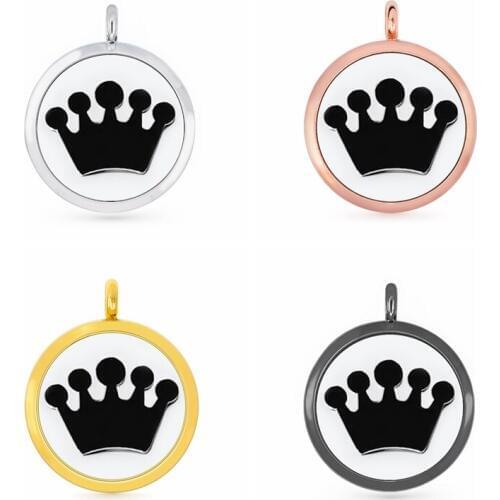 30mm Hollow Rose Gold Crown Aromatherapy Essential Oil Perfume Diffuser Locket Pendant with 6pcs PadS Fit Necklace key Chains