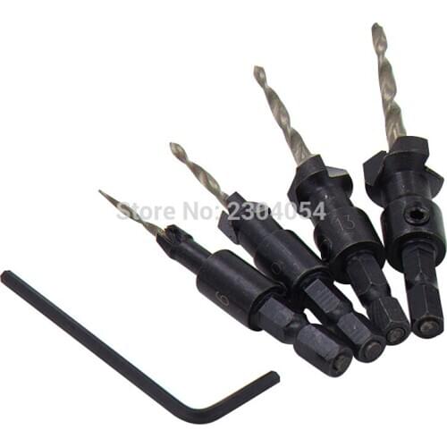 4pcs HSS 1/4 Hex Shank Countersunk Drill Bits Tapper Tool woodworking Wood Pilot Hole Size #6 #10 #13 #16 with One Wrench