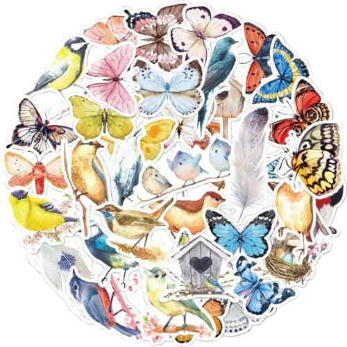 40pcs Hand Account Sticker Bag Butterfly Creative Hand Account Diary Decoration Bird Animals Waterproof Sticker Craft Supplies