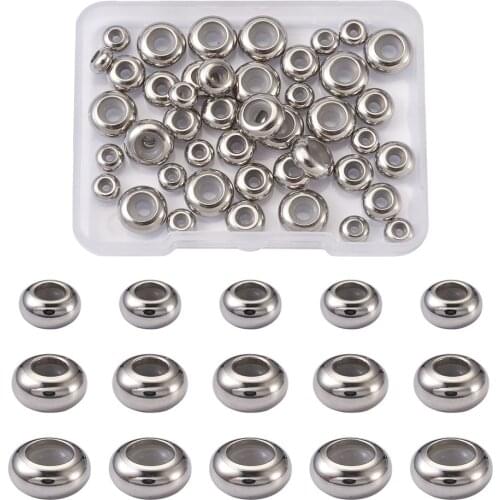 45pcs/Box Stainless Steel Beads Rubber Spacer Stopper Beads Slider Charms For Bracelet Bangle DIY Jewelry Making Accessories