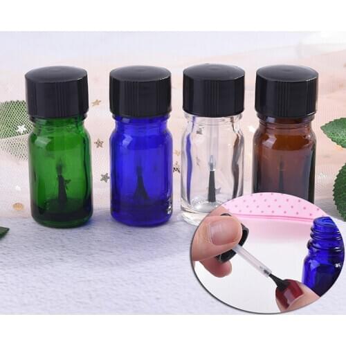 5ML Travel Empty Round Glass Essential Bottle Empty Cosmetic Containers Nail Polish Bottle with A Lid Brush Nail Art Equipment