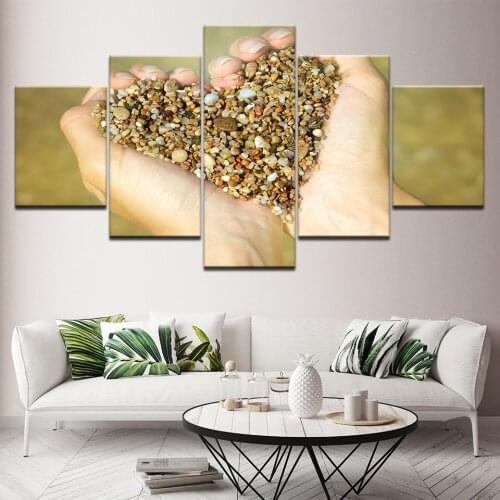 Heart shape in the hands of sand 5 Piece HD Wallpapers Art Canvas Print modern Poster Modular art painting for Living Room Decor
