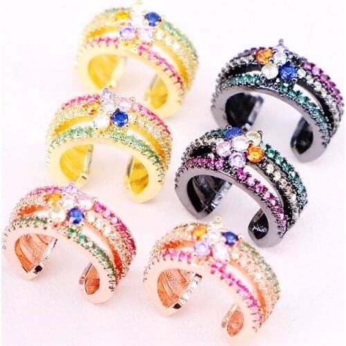 6Pairs, Multi Colorful Micro Pave CZ Crystal Cuff Earring Clip Ear Zirconia Rainbow No Piercing For Girl Women Jewelry