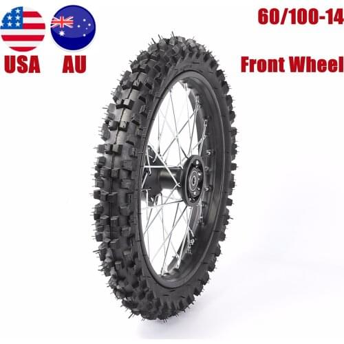 TDPRO Tyre Accessories 12mm Axle 60/100-14" Complete Front Wheel Tire 1.4*14 Rim For 70cc 90cc 125cc,140cc Pit Dirt Monkey Bike