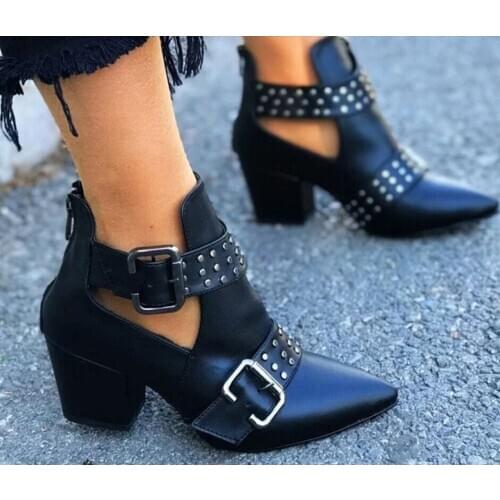 Womens shoes woman boots Ladies Vintage Ankle Shoes female Rome Pointed Toe Casual Single Shoes Short Boots woman rivet